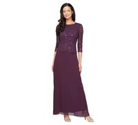 Alex Evenings Women's 3/4 Sleeve Stretch Lace Bodice Mock One Piece Gown Special Occasion Dress, Deep Plum, 18