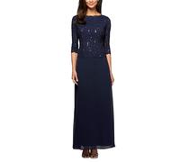 Alex Evenings Women's 3/4 Sleeve Stretch Lace Bodice Mock One Piece Gown Special Occasion Dress, Navy, 10
