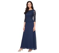 Alex Evenings Women's 3/4 Sleeve Stretch Lace Bodice One Piece Mother of The Bride Dress (Petite and Regular Sizes) Special Occasion, Navy, 12