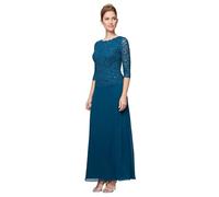 Alex Evenings Women's 3/4 Sleeve Stretch Lace Bodice One Piece Mother of The Bride Dress (Petite and Regular Sizes) Special Occasion, Peacock, 12