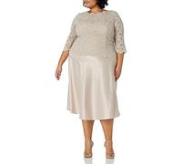 Alex Evenings Women's 3/4 Sleeve Stretch Lace Bodice One Piece Mother of The Bride Dress (Petite and Regular Sizes) Special Occasion, New Taupe, 10