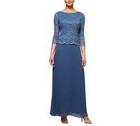 Alex Evenings Women's 3/4 Sleeve Stretch Lace Bodice One Piece Mother of The Bride Dress (Petite and Regular Sizes) Special Occasion, Wedgewood, 10