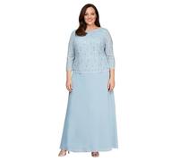 Alex Evenings Women's 3/4 Sleeve Stretch Lace Bodice One Piece Mother of The Bride Dress, Sky, 20