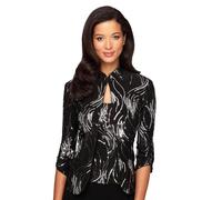 Alex Evenings Women's 3/4 Sleeve Twinset with Printed Jacket and Scooped Neck Cami (Petite and Regular Sizes) Dress Shirt, Black/Silver, XL
