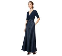 Alex Evenings Women's Ballgown Formal Event Dress with Pockets and Tie Belt (Petite and Regular Sizes) Special Occasion, Navy Satin, 14