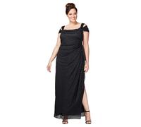 Alex Evenings Women's Cold Shoulder Mother of The Bride Dress W/Ruched Skirt, Formal Event, Wedding Guest Gown (Plus Size) Special Occasion, Black Glitter, 24
