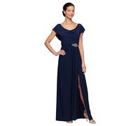 Alex Evenings Women's Long Cold Shoulder Popover Mother of The Bride Dress, Elegant Evening Wear Special Occasion, Navy, 18