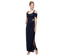 Alex Evenings Women's Long Cold Shoulder Dress, Mother of The Bride, Formal Events (Petite and Regular Sizes) Special Occasion, Beaded Navy, 10