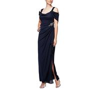 Alex Evenings Women's Long Cold Shoulder Dress, Mother of The Bride, Formal Events (Petite and Regular Sizes) Special Occasion, Beaded Navy, 12