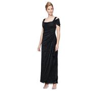 Alex Evenings Women's Long Cold Shoulder Dress, Mother of The Bride, Formal Events, (Petite and Regular Sizes) Special Occasion, Black Glitter, 16