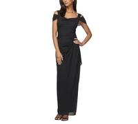 Alex Evenings Womens Petite Long Mesh Cold Shoulder Dress Short-Sleeve Dress - Black -