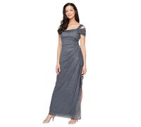 Alex Evenings Women's Long Cold Shoulder Dress, Mother of The Bride, Formal Events, (Petite and Regular Sizes) Special Occasion, Smoke Glitter, 4