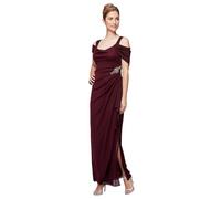 Alex Evenings Women's Long Cold Shoulder Dress, Mother of The Bride Formal Night, Beaded Wine, 12