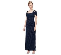 Alex Evenings Women's Long Cold Shoulder Dress, Mother of The Bride, Formal Events (Petite and Regular Sizes) Special Occasion, Dark Navy Glitter, 14