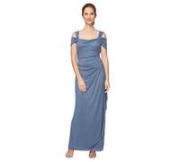 Alex Evenings Women's Long Cold Shoulder Dress (Petite and Regular Sizes) Mother of The Bride, Dusty Blue Glitter Missy, 18