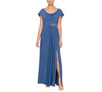 Alex Evenings Women's Long Cowl Neckline Mother of The Bride Dress, Formal Event Gown (Petite and Regular Sizes) Special Occasion, Wedgewood, 16