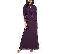 Alex Evenings Women's Long Dress with Mandarin Neckline Jacket (Regular Petite Plus) Special Occasion, Eggplant, 20