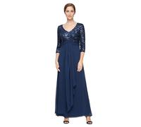 Alex Evenings Women's Long Lace Top Empire Waist Dress Special Occasion, Navy Sequin, 14 Petite
