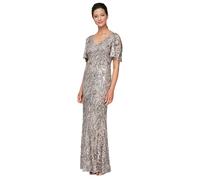 Alex Evenings Women's Long Mother of The Bride Sequin Dress with Cold Shoulder Flutter Sleeves (Petite and Regular Sizes) Formal Night, Mink, 16