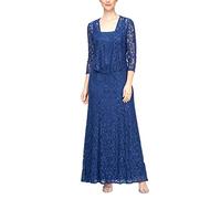 Alex Evenings Women's Long Mother of The Bride Sequin Lace Jacket Dress with Illusion Sleeves (Petite and Regular Sizes), Royal, 16 (Pack of 2)