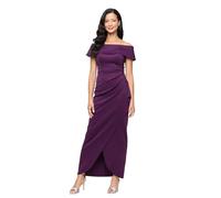 Alex Evenings Women's Long Off The Shoulder Dress, Plum Crepe, 18