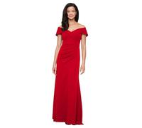 Alex Evenings Women's Long Off The Shoulder Dress, Red Crepe, 14