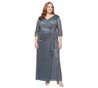 Alex Evenings Women's Long Portrait Collar Dress, Perfect for Weddings, Formal Events Mother of The Bride, Smoke Glitter, 28 Plus