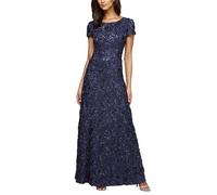 Alex Evenings Women's Long Rosette Mother of the Bride Dress with Short Sleeves, Formal Gown, Wedding Guest Mother of The Bride Dress (Pack of 1)