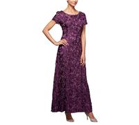 Alex Evenings Women's Petite Long A-line Rosette Dress Special Occasion, Eggplant, 20