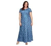 Alex Evenings Women's Long Rosette Mother of The Bride Dress with Short Sleeves, Formal Gown, Wedding Guest (Plus Size), Brushed Peri, 20
