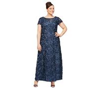 Alex Evenings Women's Long Rosette Mother of The Bride Dress with Short Sleeves, Formal Gown, Wedding Guest (Plus Size), Navy, 24
