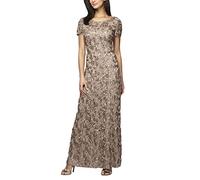 Alex Evenings Women's Long Rosette Mother of The Bride Dress with Short Sleeves, Wedding Guest (Petite and Regular Sizes) Special Occasion, Champagne, 18