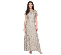 Alex Evenings Women's Long Rosette Mother of The Bride Dress with Short Sleeves, Wedding Guest Special Occasion, Champagne, 16