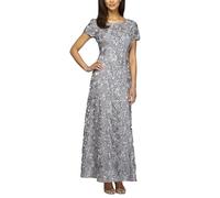 Alex Evenings Women's Long Rosette Lace Cap Sleeve Gown Special Occasion Dress, Dove, 10