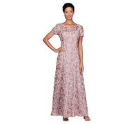 Alex Evenings Women's Long Rosette Mother of The Bride Dress with Short Sleeves, Wedding Guest (Petite and Regular Sizes) Special Occasion, Rose, 16