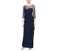 Alex Evenings Women's Long Shift Dress Illusion Neckline (Petite and Regular), Navy Sweetheart, 18