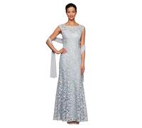 Alex Evenings Women's Long Sleeveless Mother of The Bride Dress with Shawl (Petite and Regular Sizes) Special Occasion, Light Blue Lace, 14