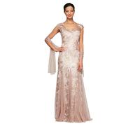Alex Evenings Women's Long V Neck Fit and Flare Dress with Shawl (Petite Regular) Special Occasion, Rose Gold, 10