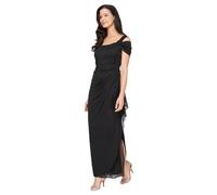 Alex Evenings Womens Petite Long Mesh Cold Shoulder Dress Short-Sleeve Dress - Black -