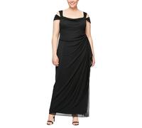 Alex Evenings Women's Plus-Size Long Cold Shoulder Dress with Side Ruched Skirt, Black, 24W