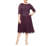 Alex Evenings Women's Plus Size Stretch Lace Bodice Mock One Piece Gown Special Occasion Dress, Deep Plum, 18W