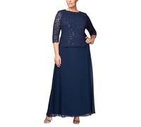 Alex Evenings Women's Plus Size Stretch Lace Bodice Mock One Piece Gown Special Occasion Dress, Navy, 28