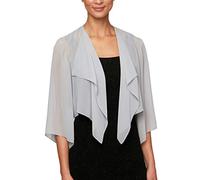 Alex Evenings Women's Short Bolero Shrug Jacket with 3/4 Sleeve Elegant Cropped Cover-up for Formal and Evening Wear Dress Shirt, Silver, Medium