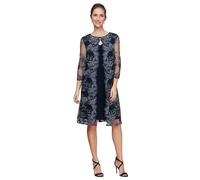 Alex Evenings Women's Short Embroidered Jacket Dress, Perfect for Wedding Guest, Formal Events Regular Sizes Special Occasion, Petite Navy, 20