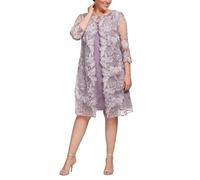 Alex Evenings Women's Short Embroidered Mother of The Bride Jacket Dress, Wedding Guest (Plus Size) Special Occasion, Smokey Orchid, 18