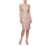 Alex Evenings Women's Short Floral Embroidered Cocktail Sheath Dress, Wedding Guest, Formal Gown (Petite and Regular Sizes) Special Occasion, Rose Gold, 16