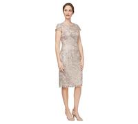 Alex Evenings Women's Short Floral Embroidered Cocktail Sheath Dress, Wedding Guest, Formal Gown (Petite and Regular Sizes), Champagne Embroidery, 6