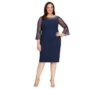 Alex Evenings Women's Short Shift Cocktail Dress with Embellished Illusion Detail, Wedding Guest (Petite and Regular Sizes), Navy/Silver, 16