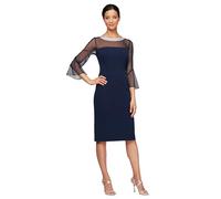 Alex Evenings Women's Short Shift Cocktail Dress with Embellished Illusion Detail, Wedding Guest (Petite and Regular Sizes), Navy, 18