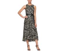 Alex Evenings Women's Sleeveless Midi Dress with Elegant Embroidery, Full Skirt and Tie Belt (Petite and Regular Sizes) Formal, Black/Gold, 18